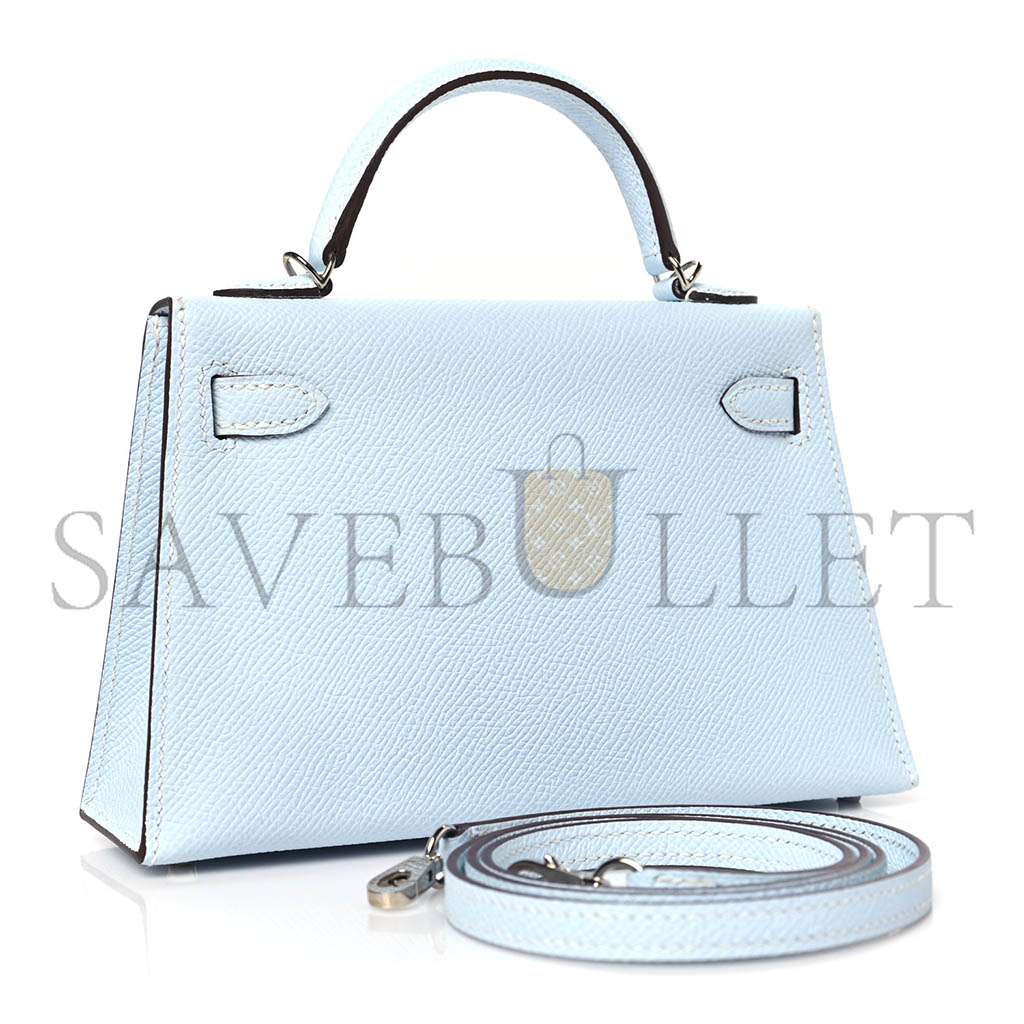 HERMÈS MASTER MINI KELLY II EPSOM HAZE BLUE SILVER BUCKLE (19*12*5.5cm) 